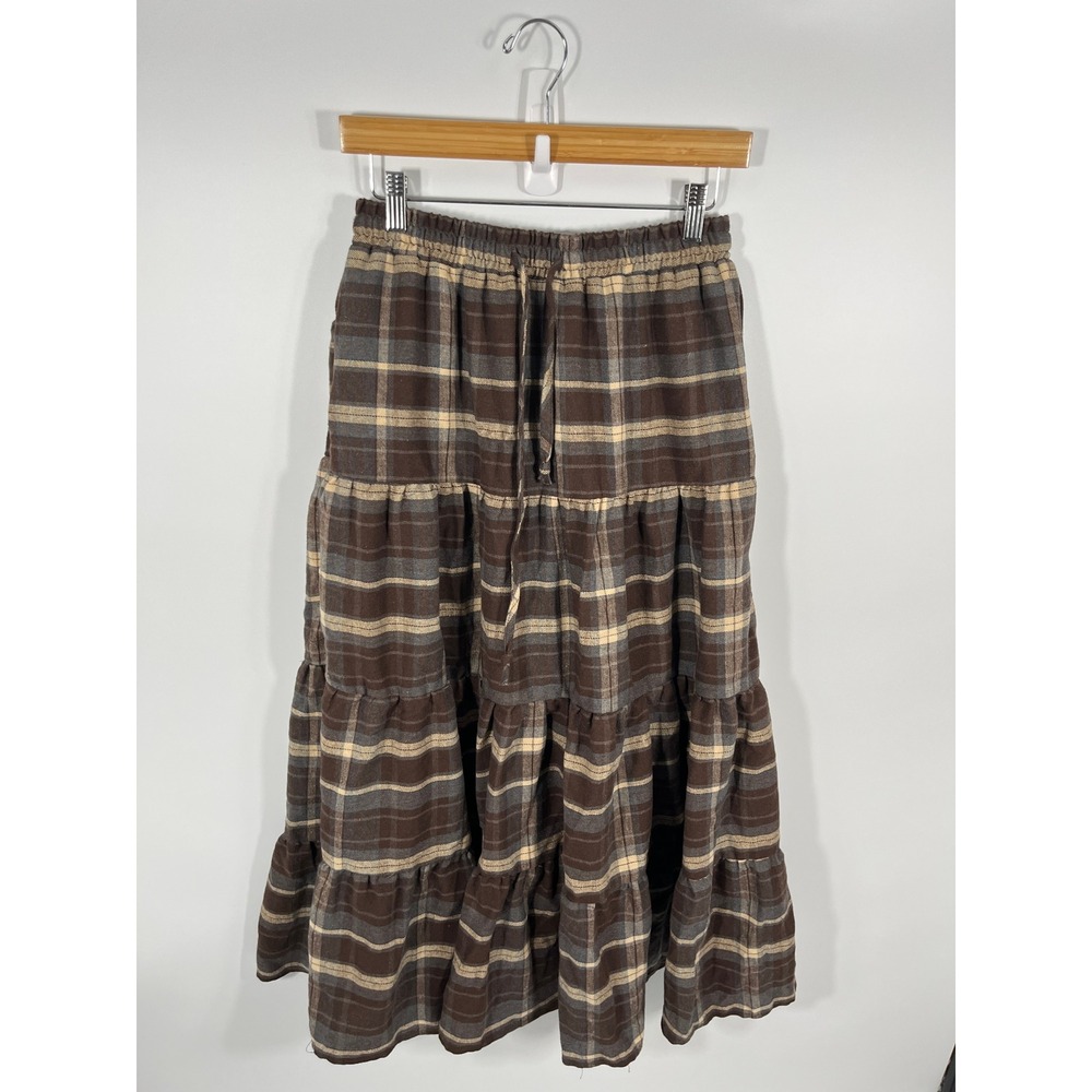 NWT Womens Plaid Maxi Skirt M Brown Dark Academia Cottagecore Whimsical